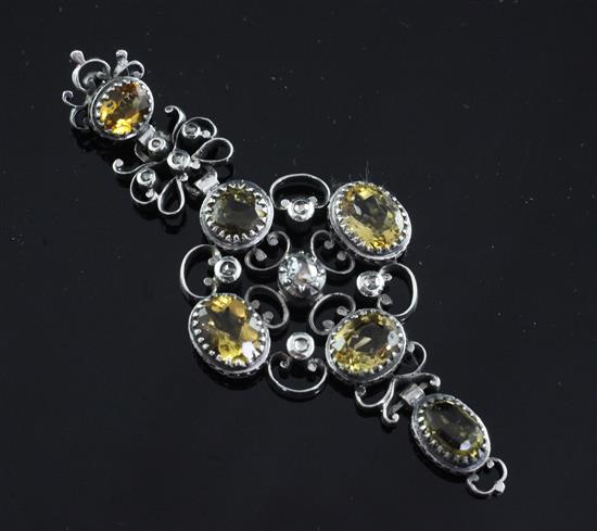 A late 19th/early 20th century Austro-Hungarian? silver, diamond and citrine set cruciform pendant, 3in.